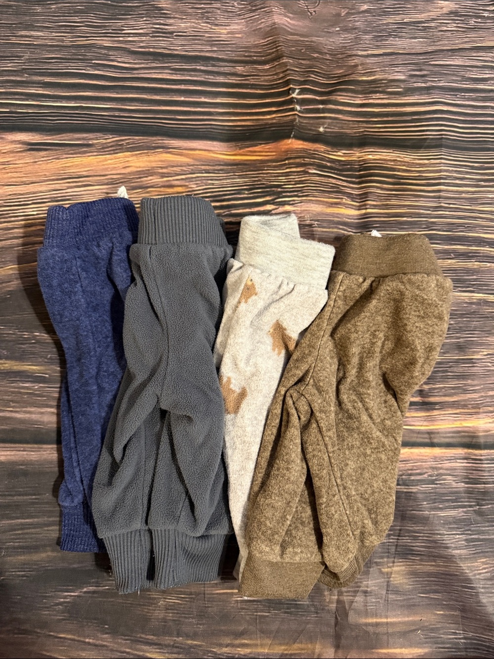Baby Cozy Bottoms in Blue, Dark Gray, Light Grey with Bears, and Brown 0-3 month